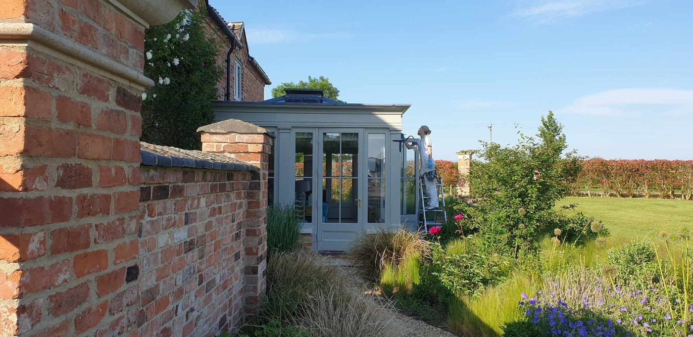 The orangery seen from across the garden